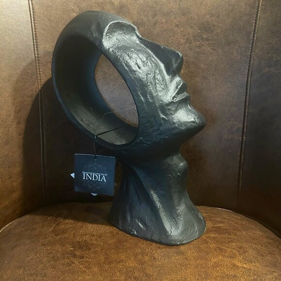 NWT 12" Contemporary Black Textured Face Contemporary Sculpture - Picture 2 of 6